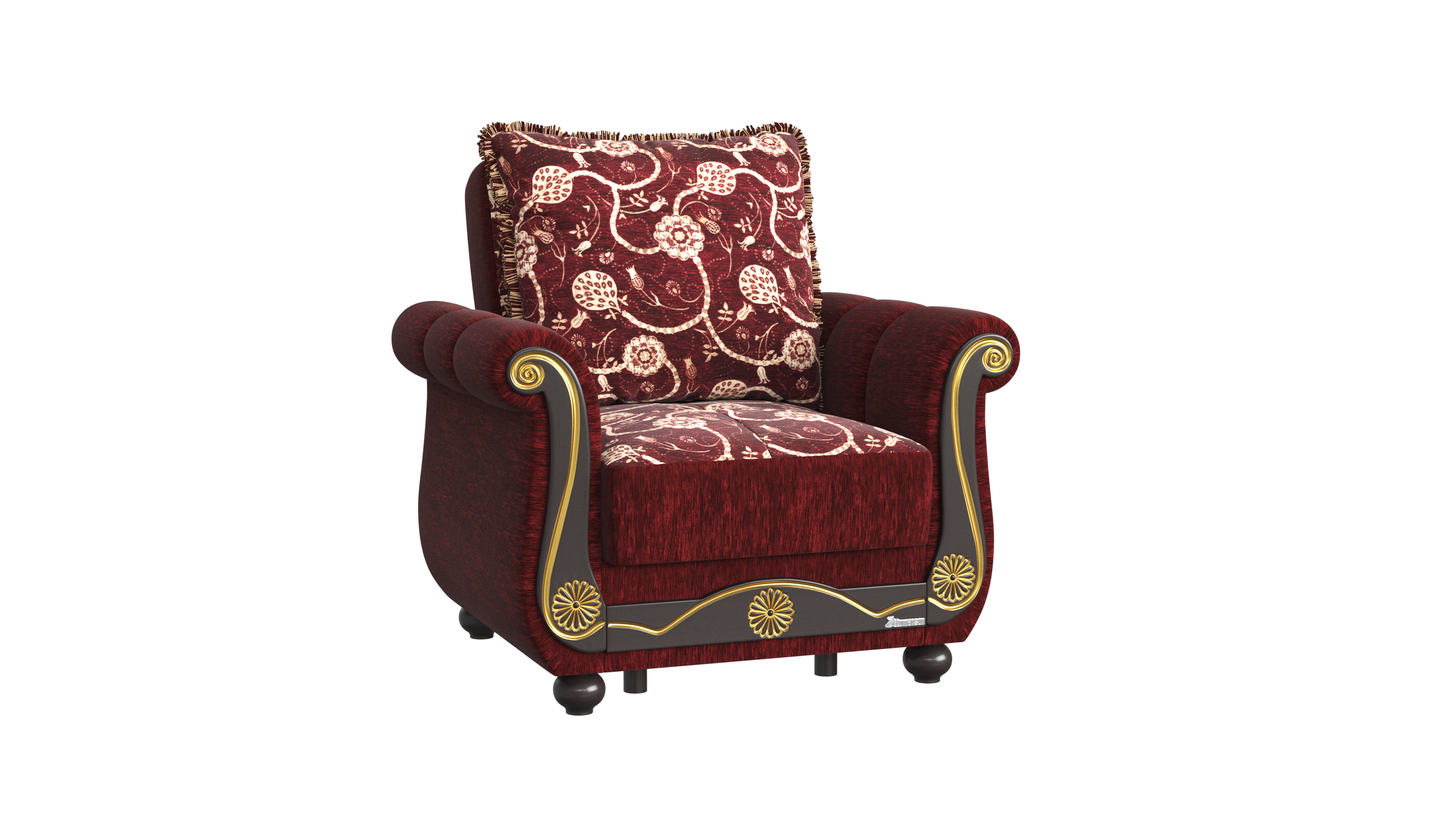 Americana Upholstered Convertible Armchair with Storage Burgundy