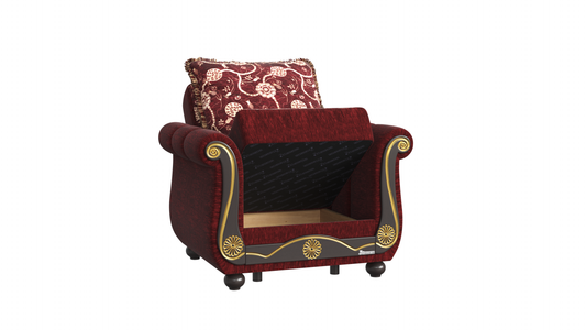 Americana Upholstered Convertible Armchair with Storage Burgundy