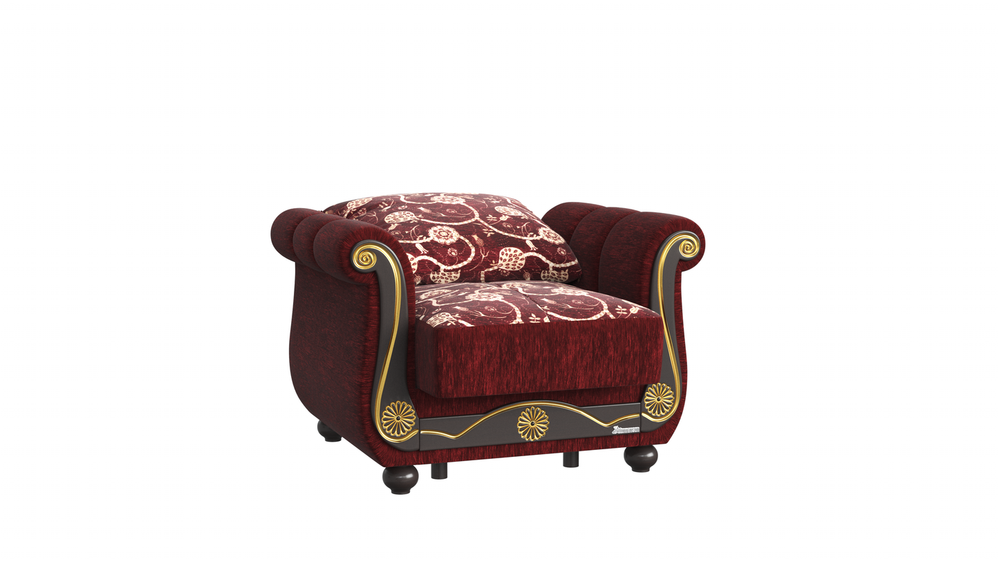 Americana Upholstered Convertible Armchair with Storage Burgundy