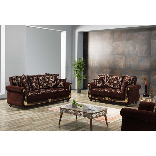 Americana Upholstered Convertible Loveseat with Storage Brown