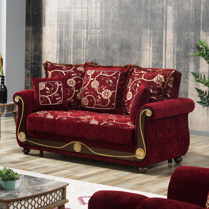 Americana Upholstered Convertible Loveseat with Storage Burgundy