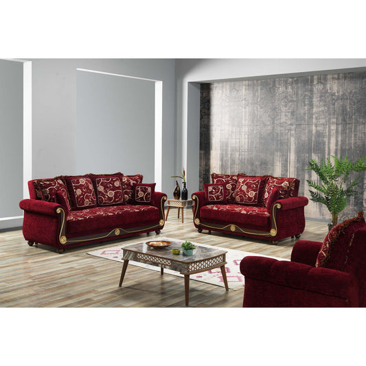 Americana Upholstered Convertible Loveseat with Storage Burgundy