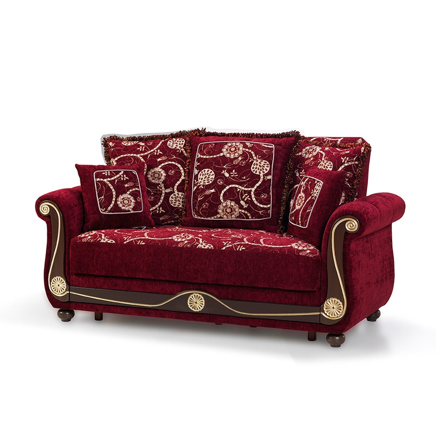 Americana Upholstered Convertible Loveseat with Storage Burgundy