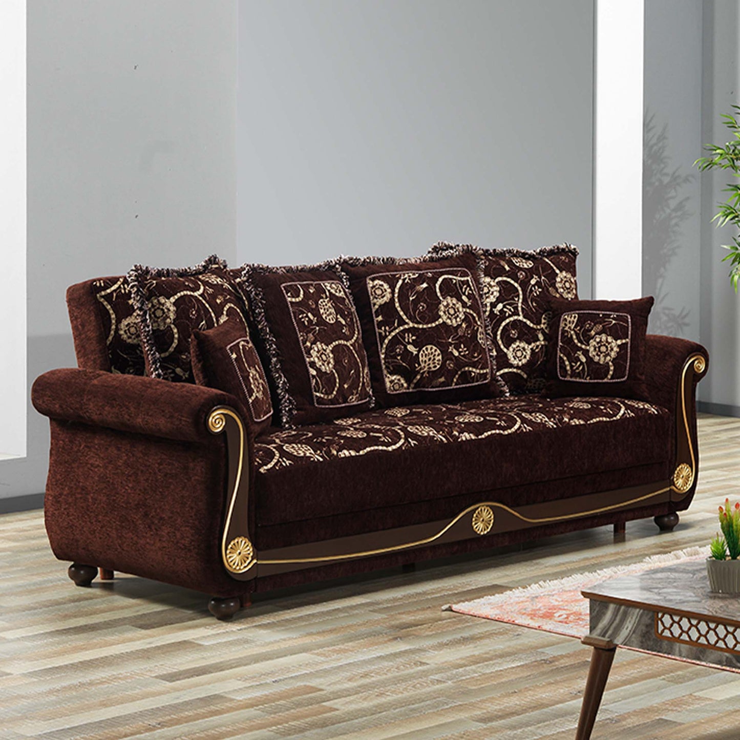 Americana Upholstered Convertible Sofabed with Storage Brown