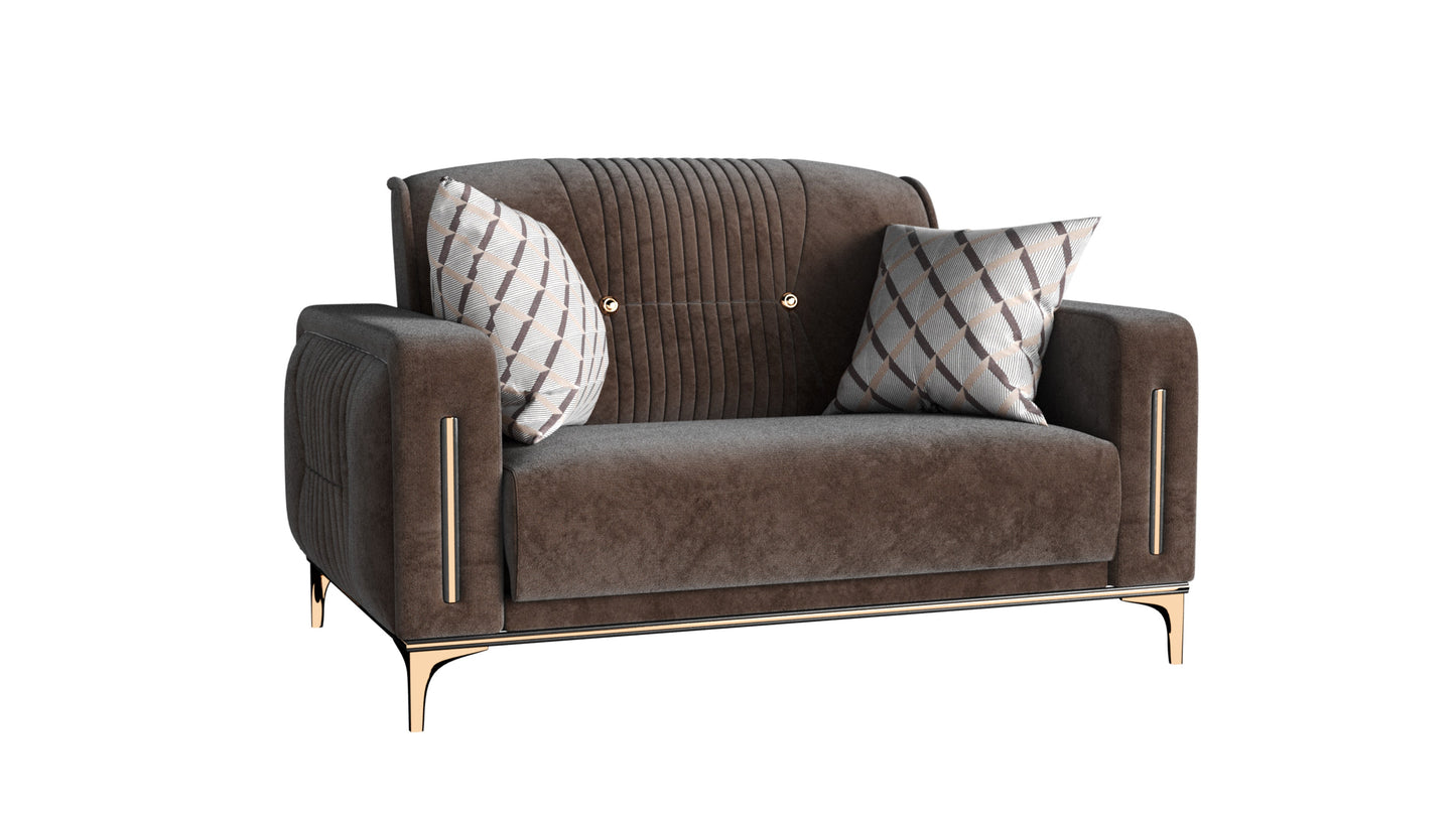 Angel Upholstered Convertible Loveseat with Storage Brown