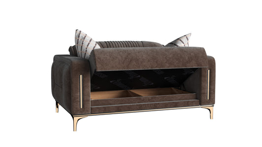 Angel Upholstered Convertible Loveseat with Storage Brown