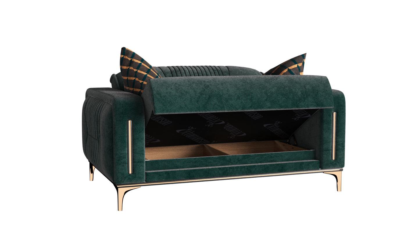 Angel Upholstered Convertible Loveseat with Storage Green