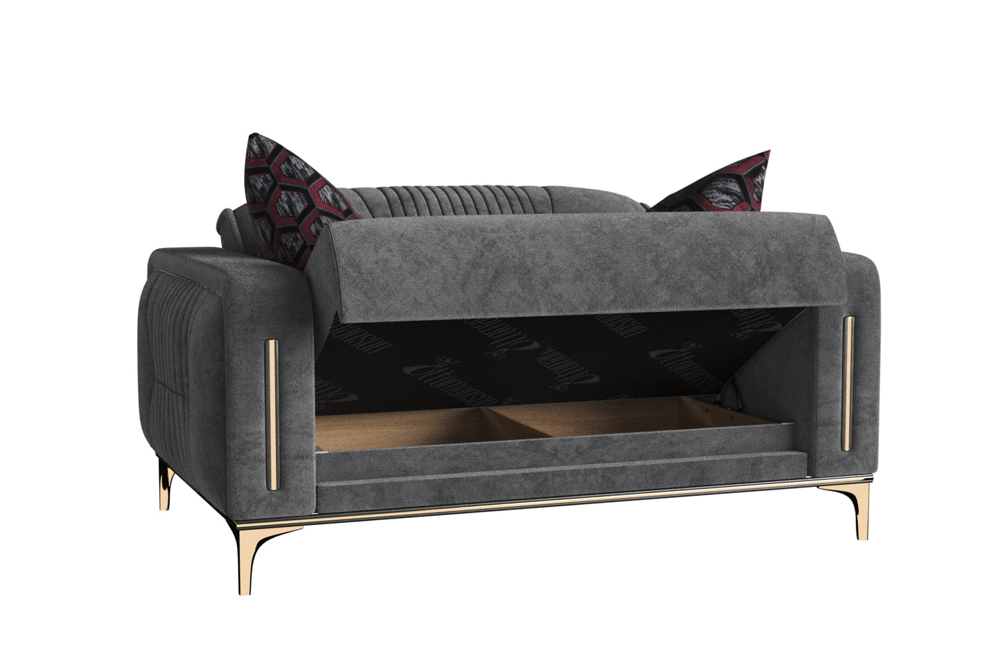 Angel Upholstered Convertible Loveseat with Storage Grey