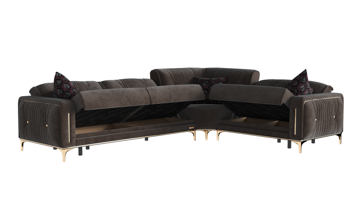 Angel Upholstered Convertible Sectional with Storage Brown