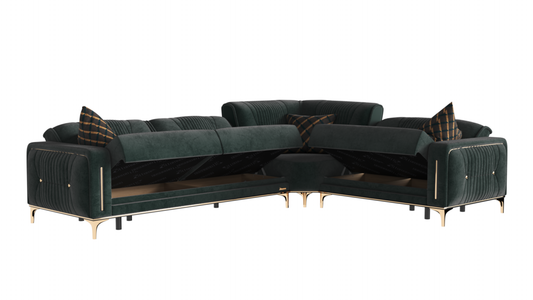 Angel Upholstered Convertible Sectional with Storage Green