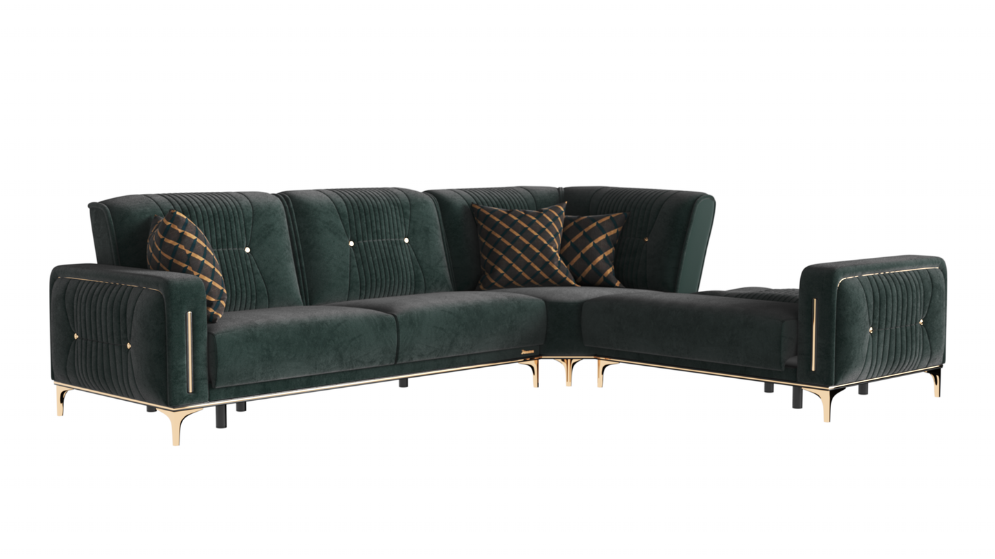 Angel Upholstered Convertible Sectional with Storage Green