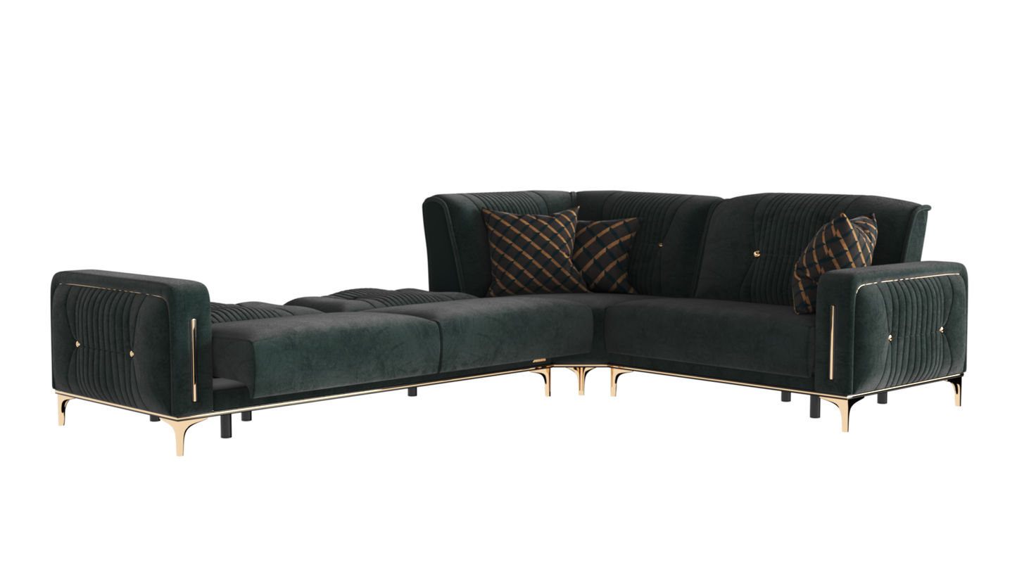 Angel Upholstered Convertible Sectional with Storage Green