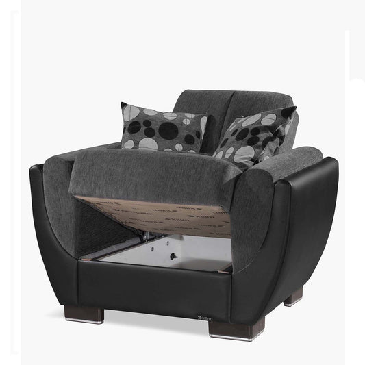 Armada Air Upholstered Convertible Armchair with Storage Grey/Black-PU Chenille