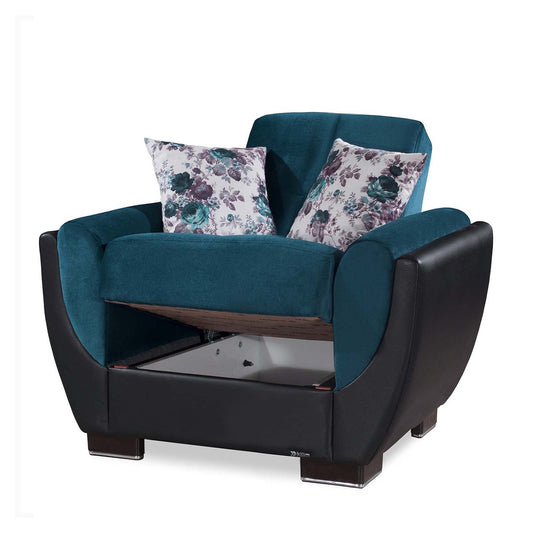 Armada Air Upholstered Convertible Armchair with Storage Turquoise/Black-PU Microfiber