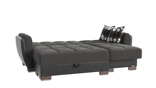 Armada Air Upholstered Convertible Chaise Lounge with Storage Grey/Black-PU Chenille