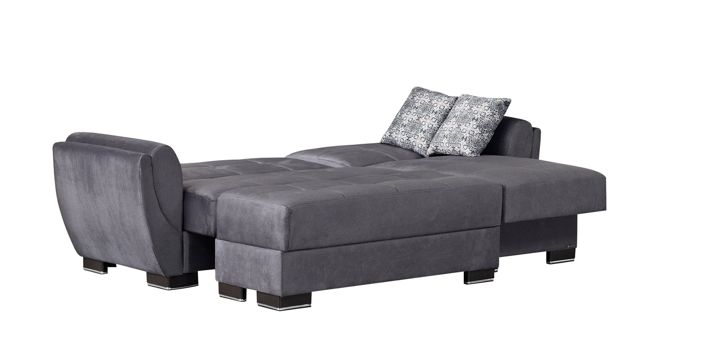 Armada Air Upholstered Convertible Chaise Lounge with Storage Grey Microfiber