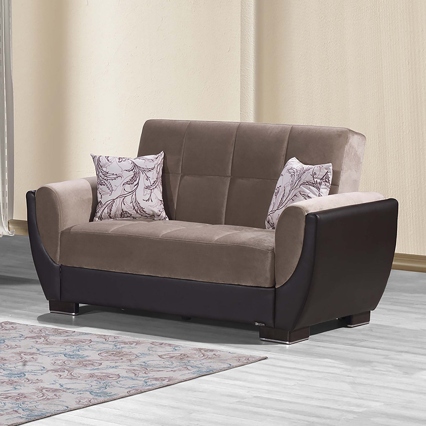 Armada Air Upholstered Convertible Loveseat with Storage Beige/Brown-PU Chenille