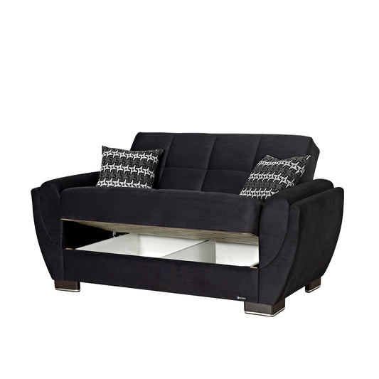 Armada Air Upholstered Convertible Loveseat with Storage Black Microfiber