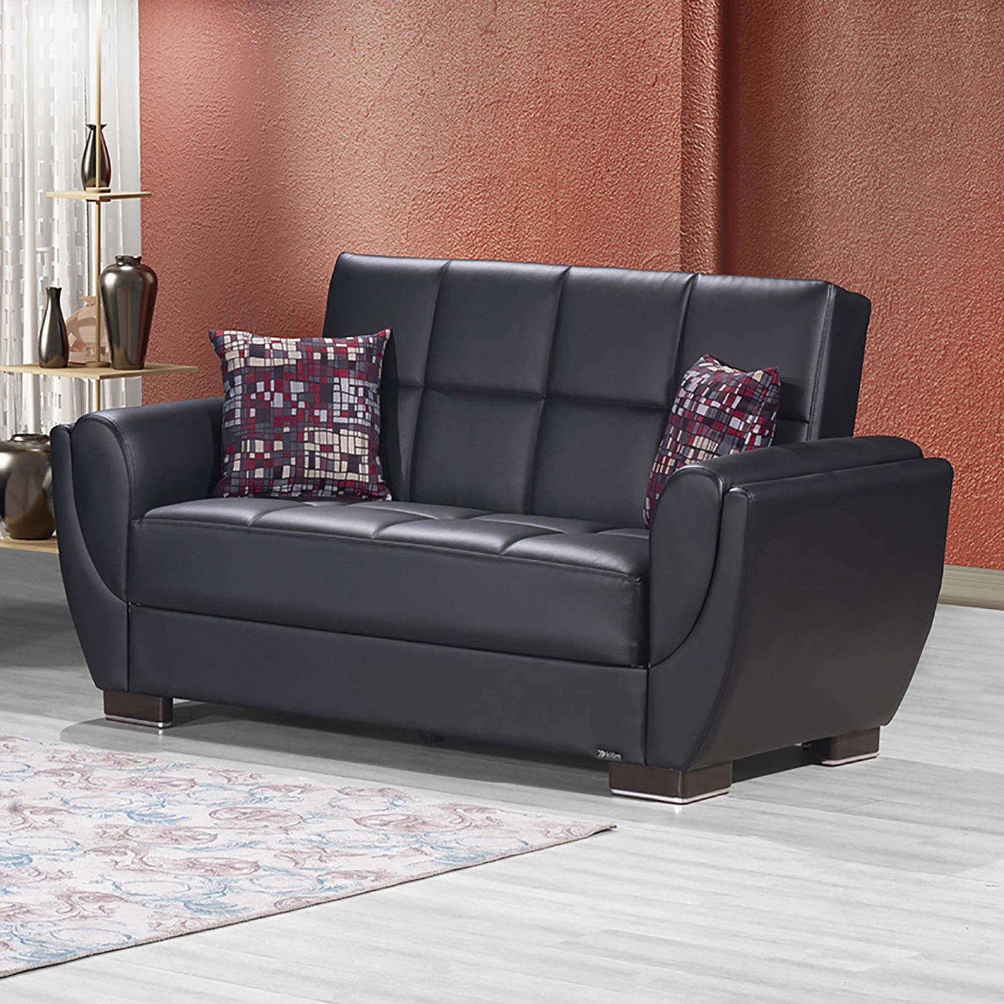 Armada Air Upholstered Convertible Loveseat with Storage Black-PU