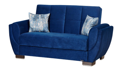 Armada Air Upholstered Convertible Loveseat with Storage Blue Microfiber