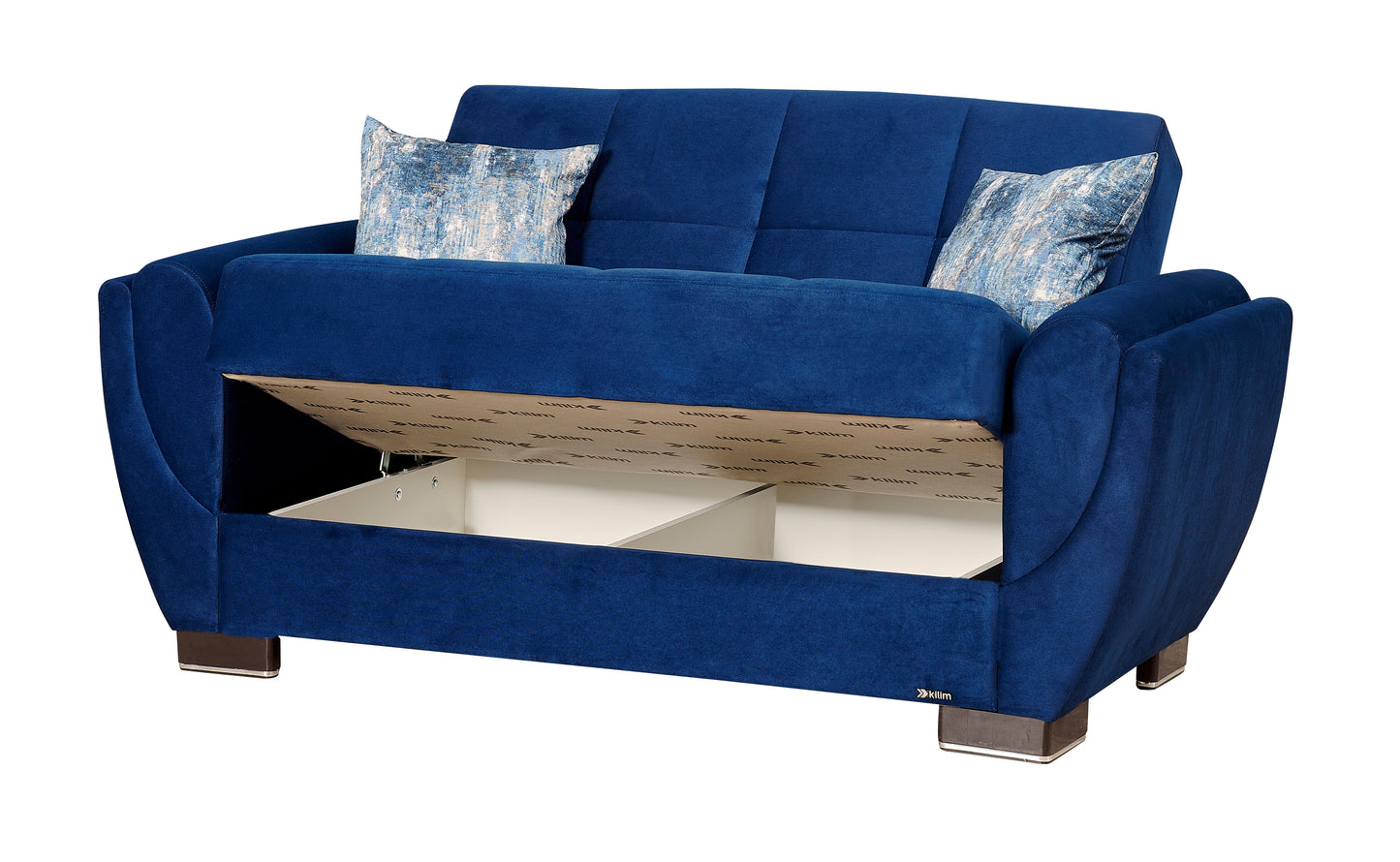 Armada Air Upholstered Convertible Loveseat with Storage Blue Microfiber