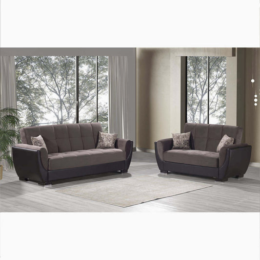 Armada Air Upholstered Convertible Loveseat with Storage Brown/Brown-PU Microfiber