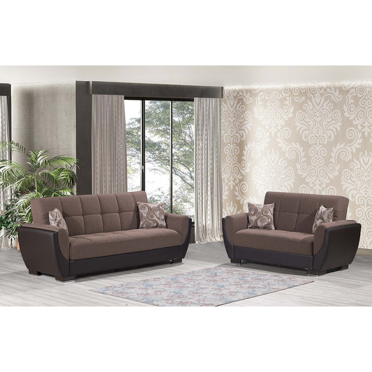 Armada Air Upholstered Convertible Loveseat with Storage Brown/Brown-PU Polyester