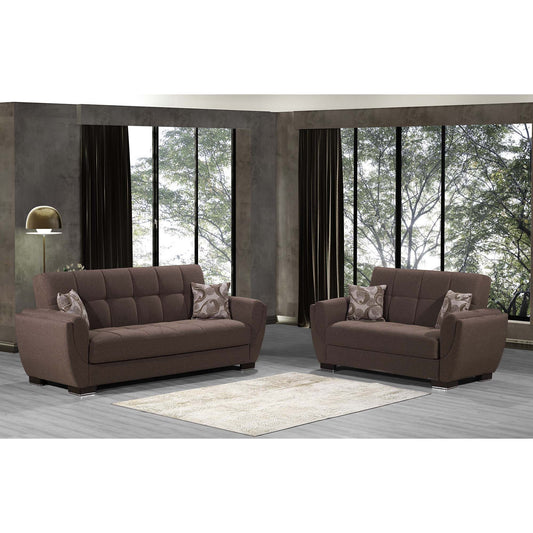 Armada Air Upholstered Convertible Loveseat with Storage Brown Polyester