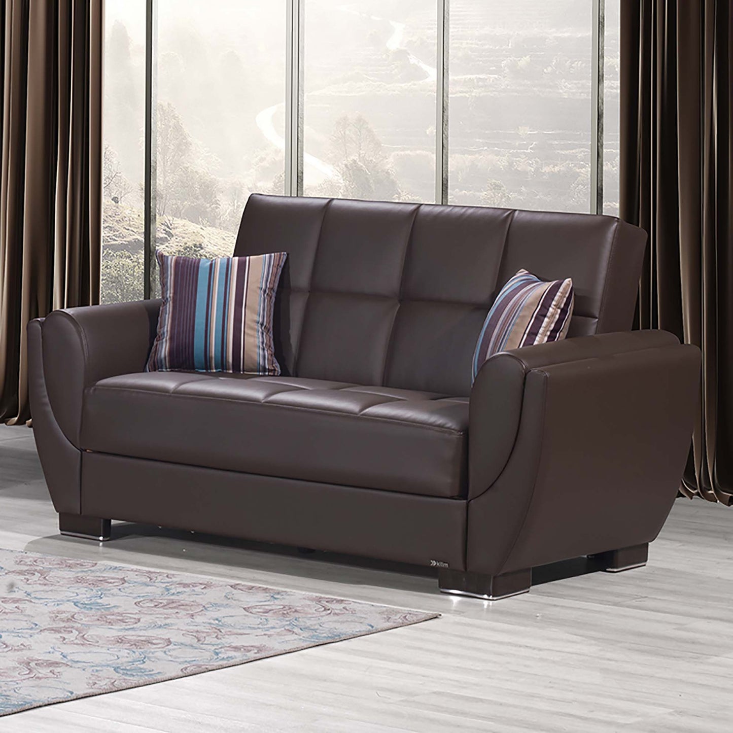 Armada Air Upholstered Convertible Loveseat with Storage Brown-PU