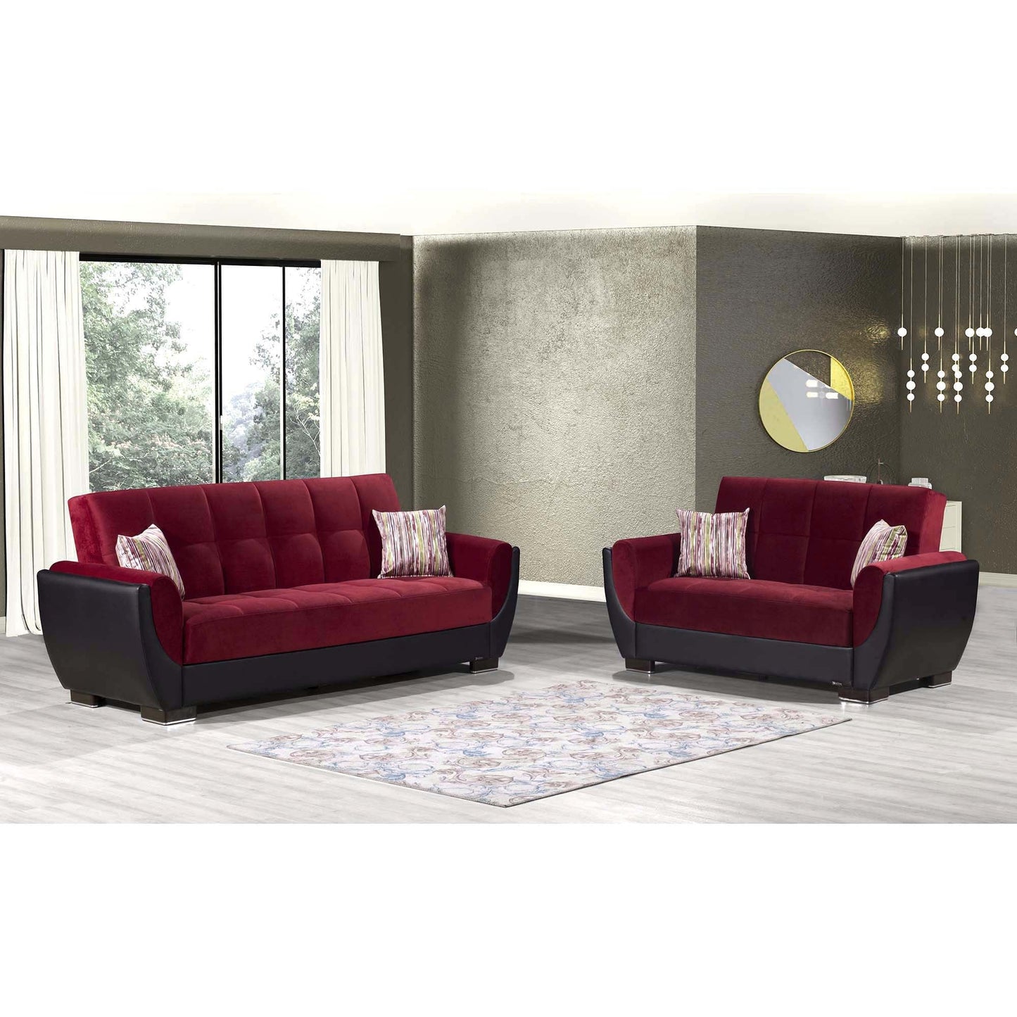 Armada Air Upholstered Convertible Loveseat with Storage Burgundy/Black-PU Microfiber