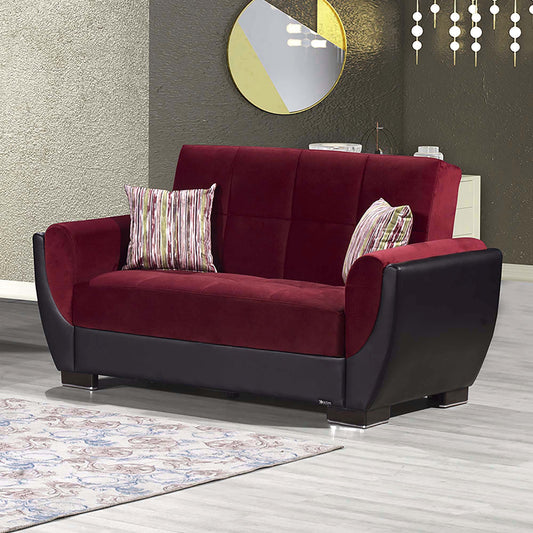 Armada Air Upholstered Convertible Loveseat with Storage Burgundy/Black-PU Microfiber