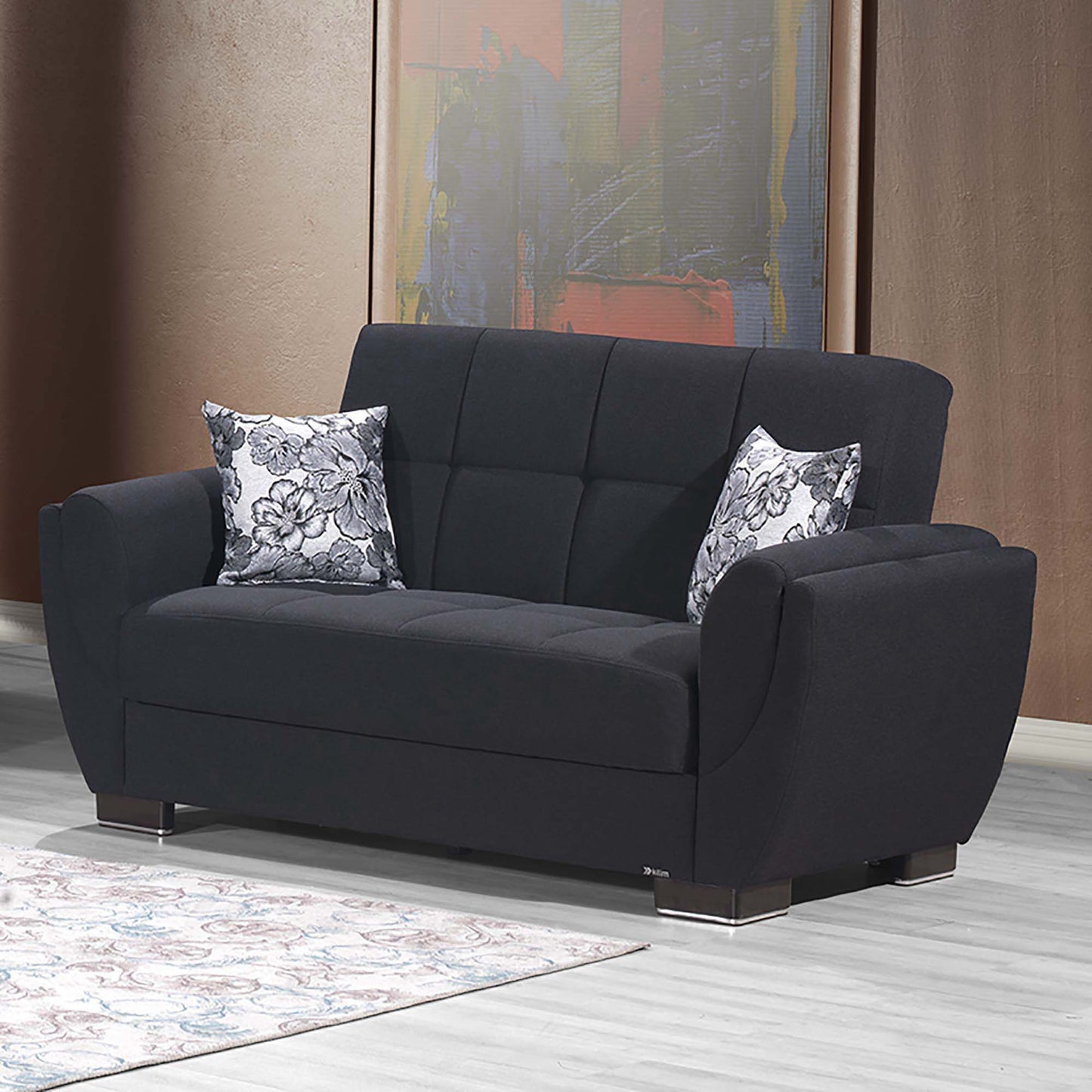 Armada Air Upholstered Convertible Loveseat with Storage Dark Blue Polyester