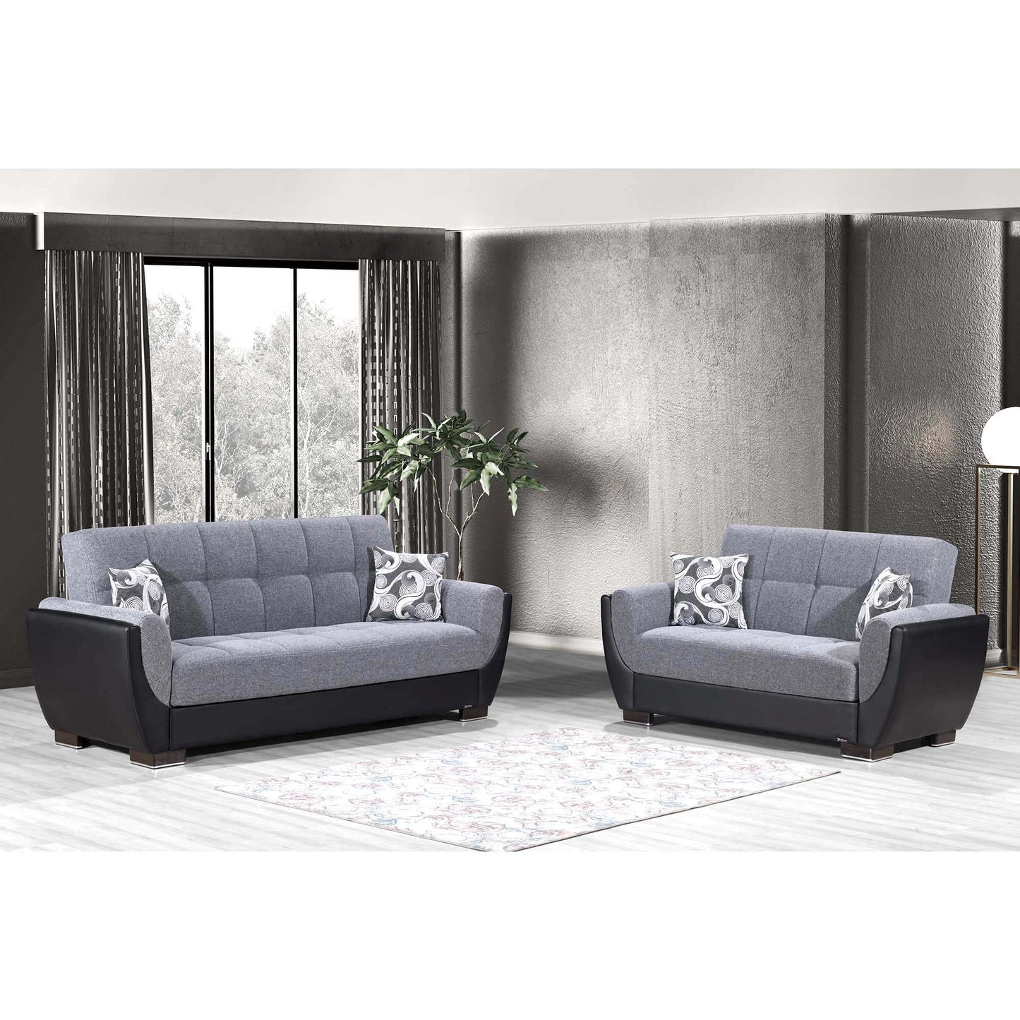 Armada Air Upholstered Convertible Loveseat with Storage Grey/Black-PU Polyester