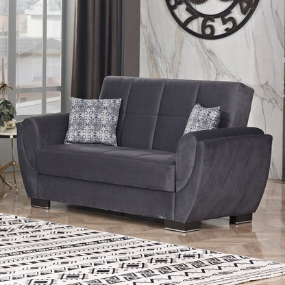 Armada Air Upholstered Convertible Loveseat with Storage Grey Microfiber