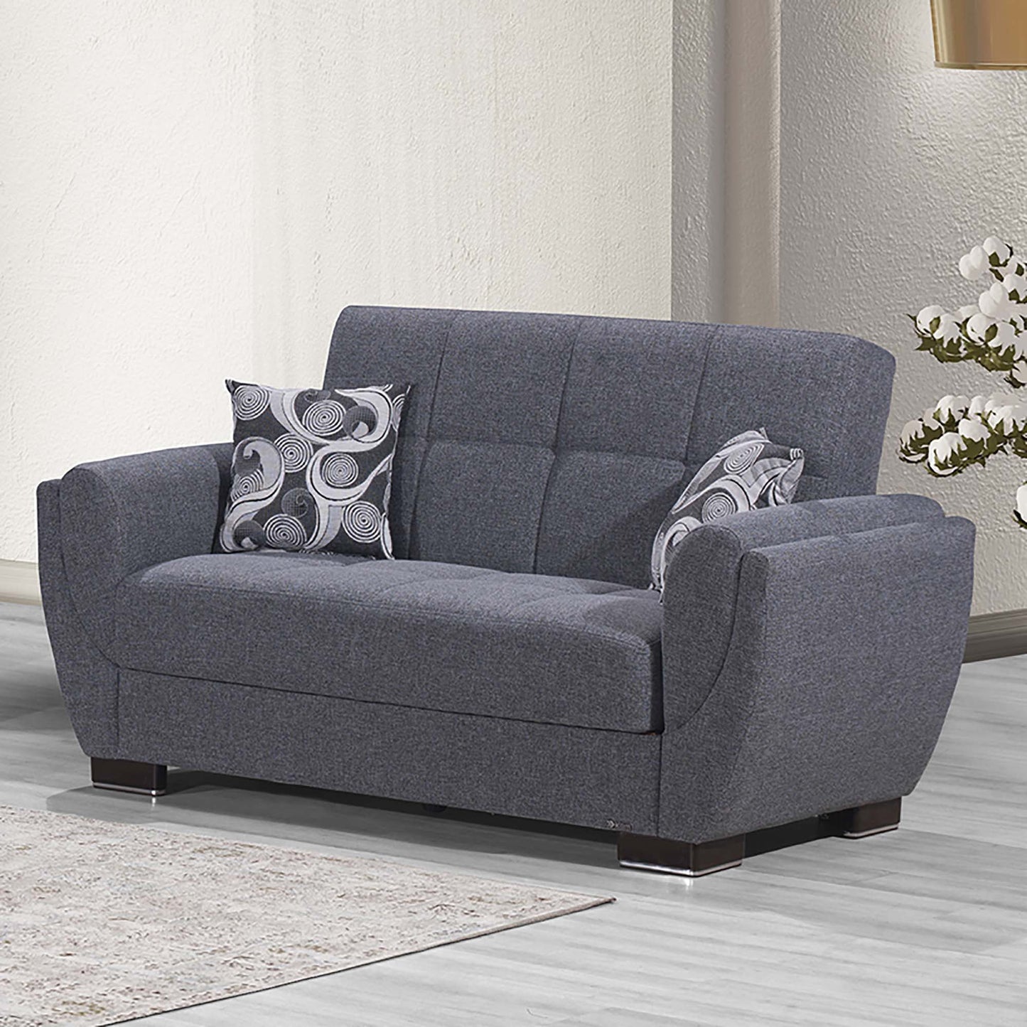 Armada Air Upholstered Convertible Loveseat with Storage Grey Polyester