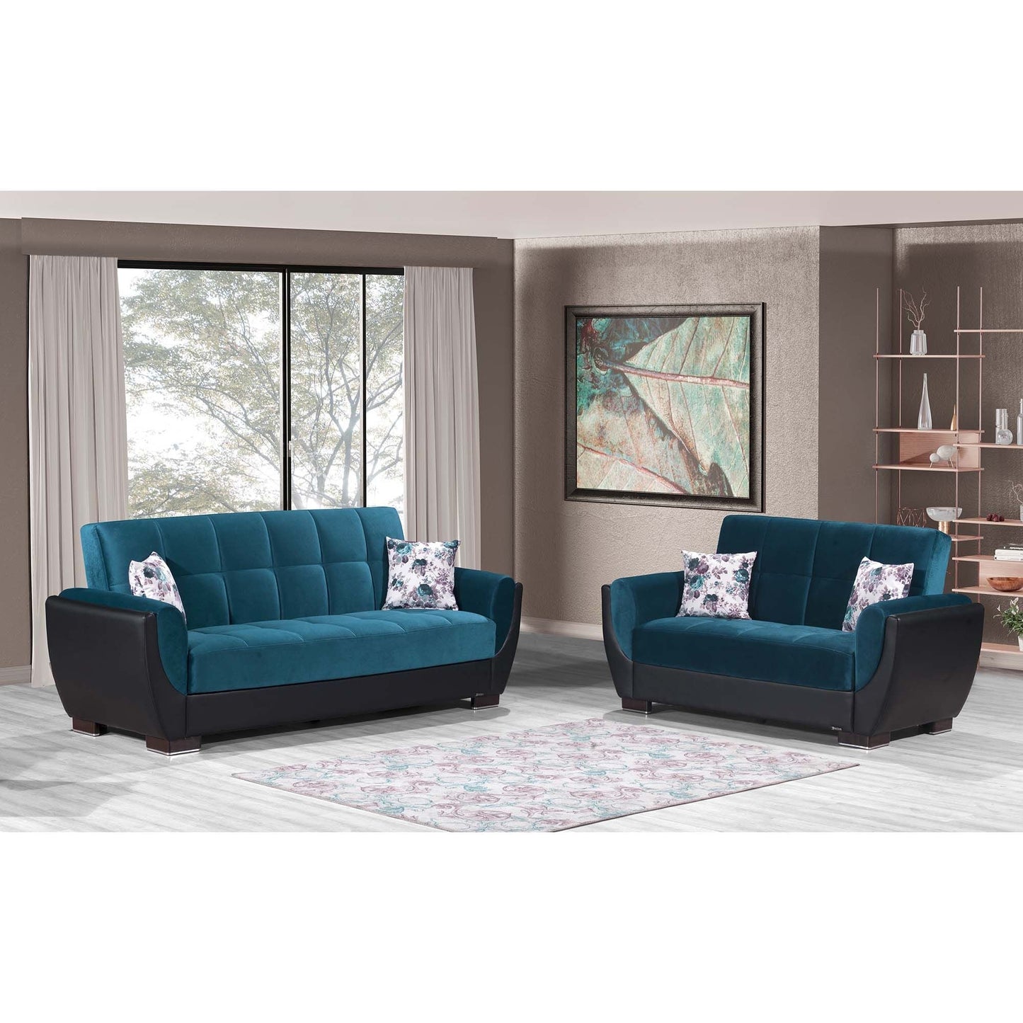 Armada Air Upholstered Convertible Loveseat with Storage Turquoise/Black-PU Microfiber