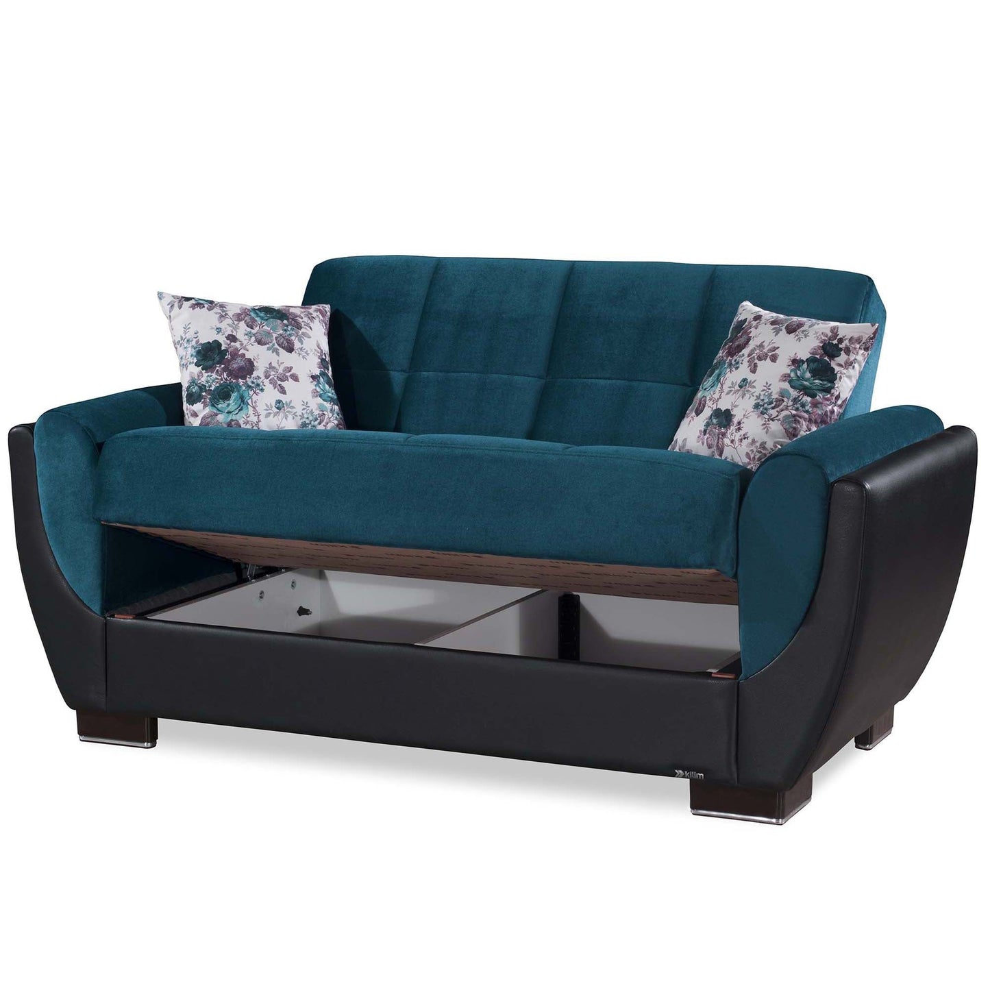 Armada Air Upholstered Convertible Loveseat with Storage Turquoise/Black-PU Microfiber