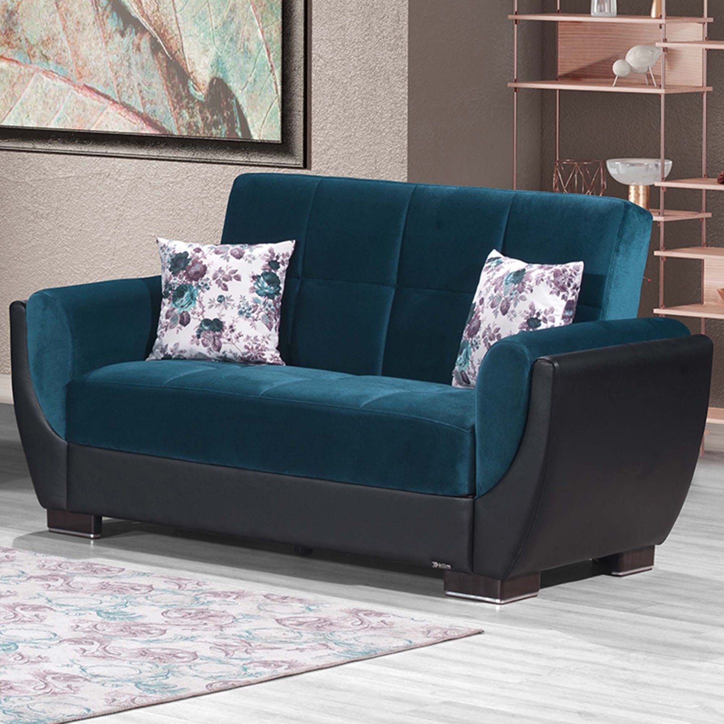 Armada Air Upholstered Convertible Loveseat with Storage Turquoise/Black-PU Microfiber