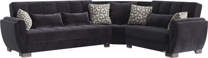 Armada Air Upholstered Convertible Sectional with Storage Black Microfiber