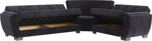 Armada Air Upholstered Convertible Sectional with Storage Black Microfiber