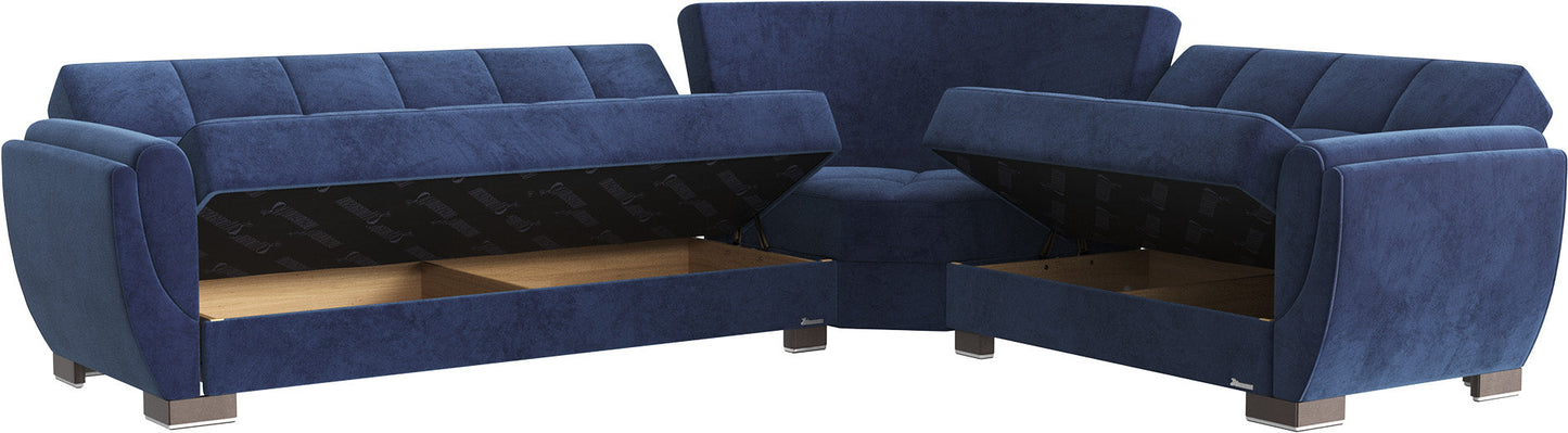 Armada Air Upholstered Convertible Sectional with Storage Blue Microfiber