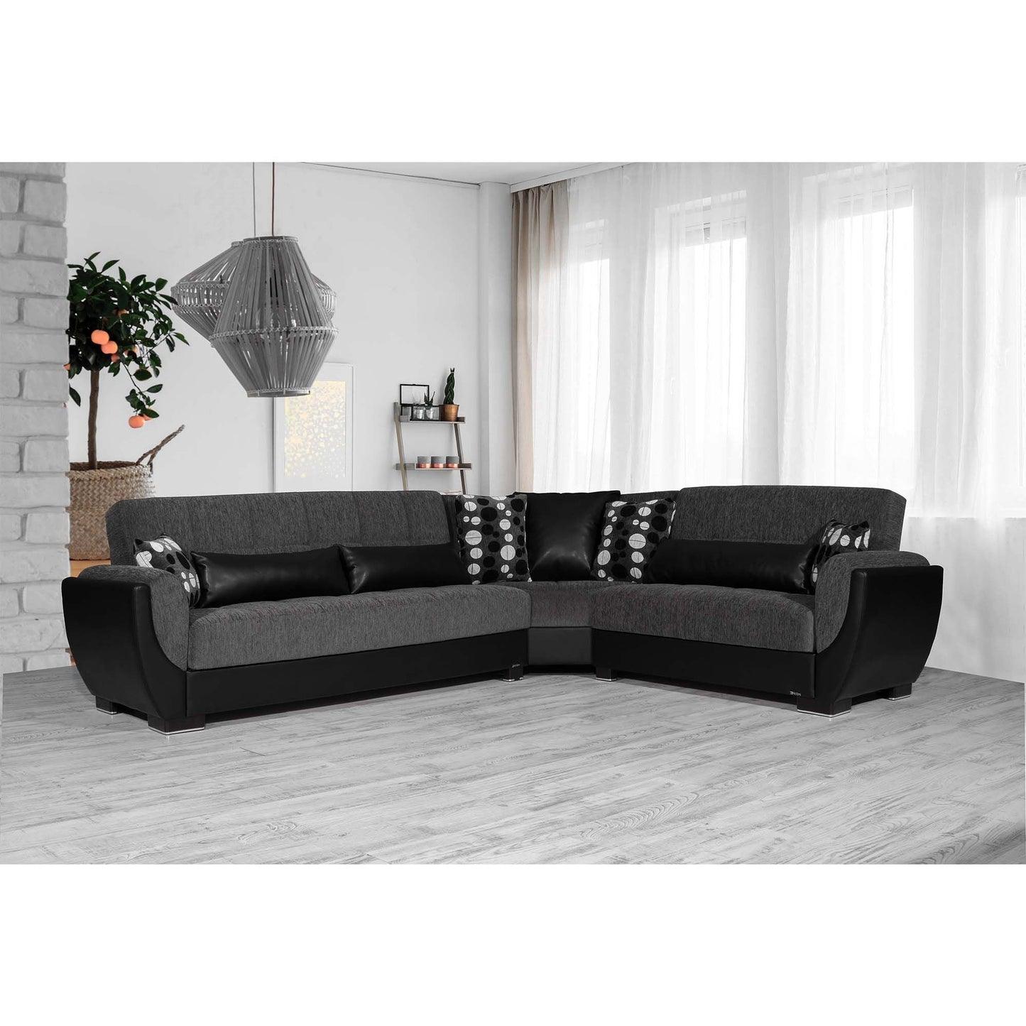 Armada Air Upholstered Convertible Sectional with Storage Grey/Black-PU Chenille