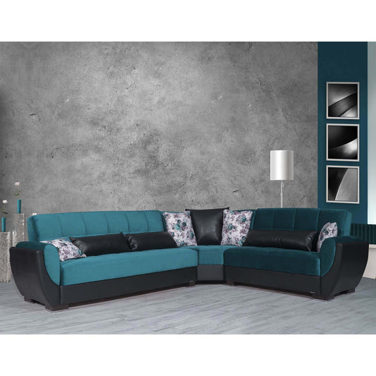 Armada Air Upholstered Convertible Sectional with Storage Turquoise/Black-PU Microfiber