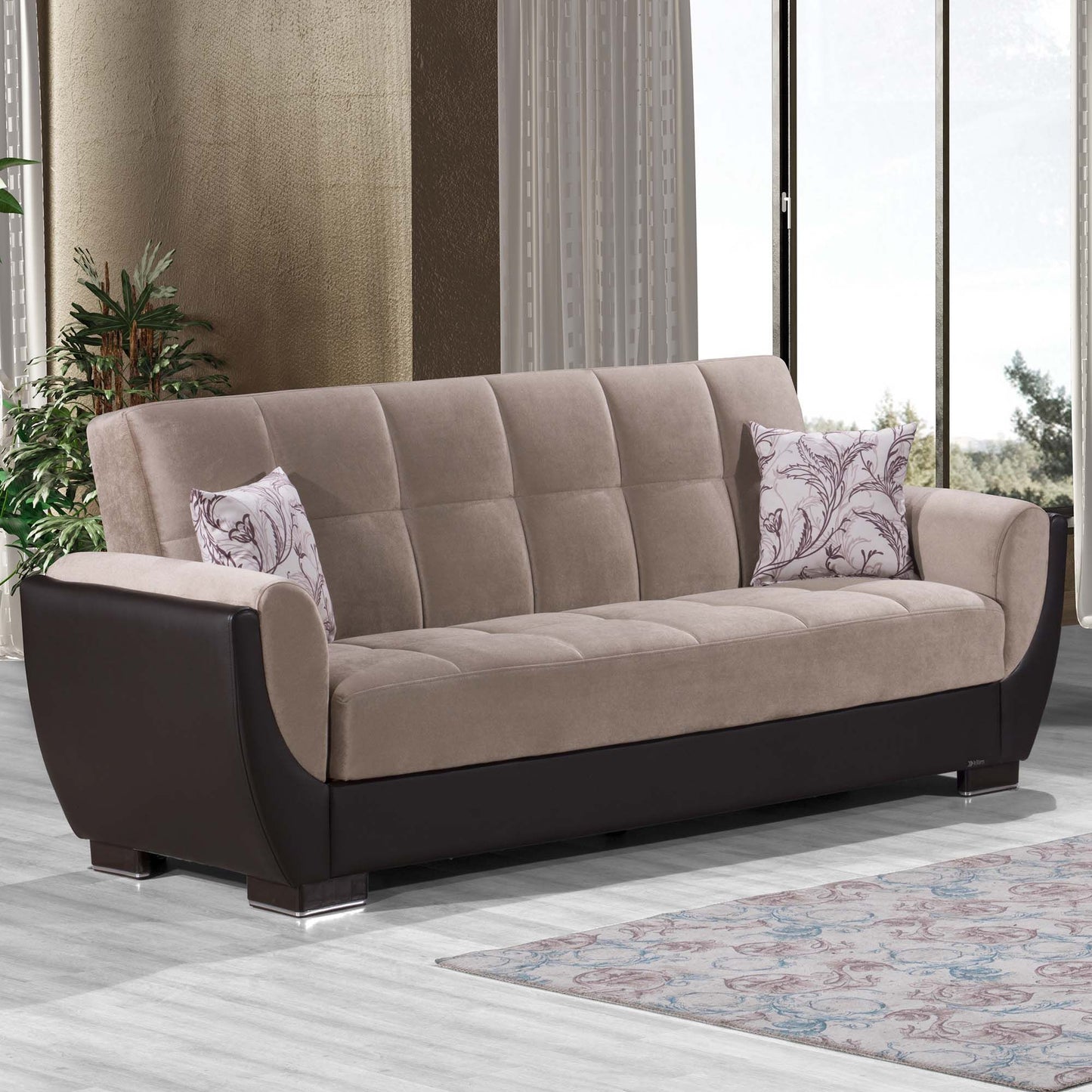 Armada Air Upholstered Convertible Sofabed with Storage Beige/Brown-PU Chenille