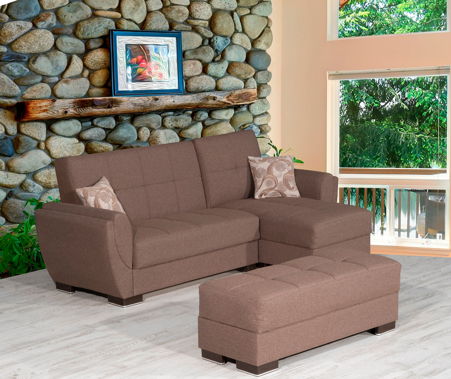 Armada Air Upholstered Ottoman with Storage Brown Polyester