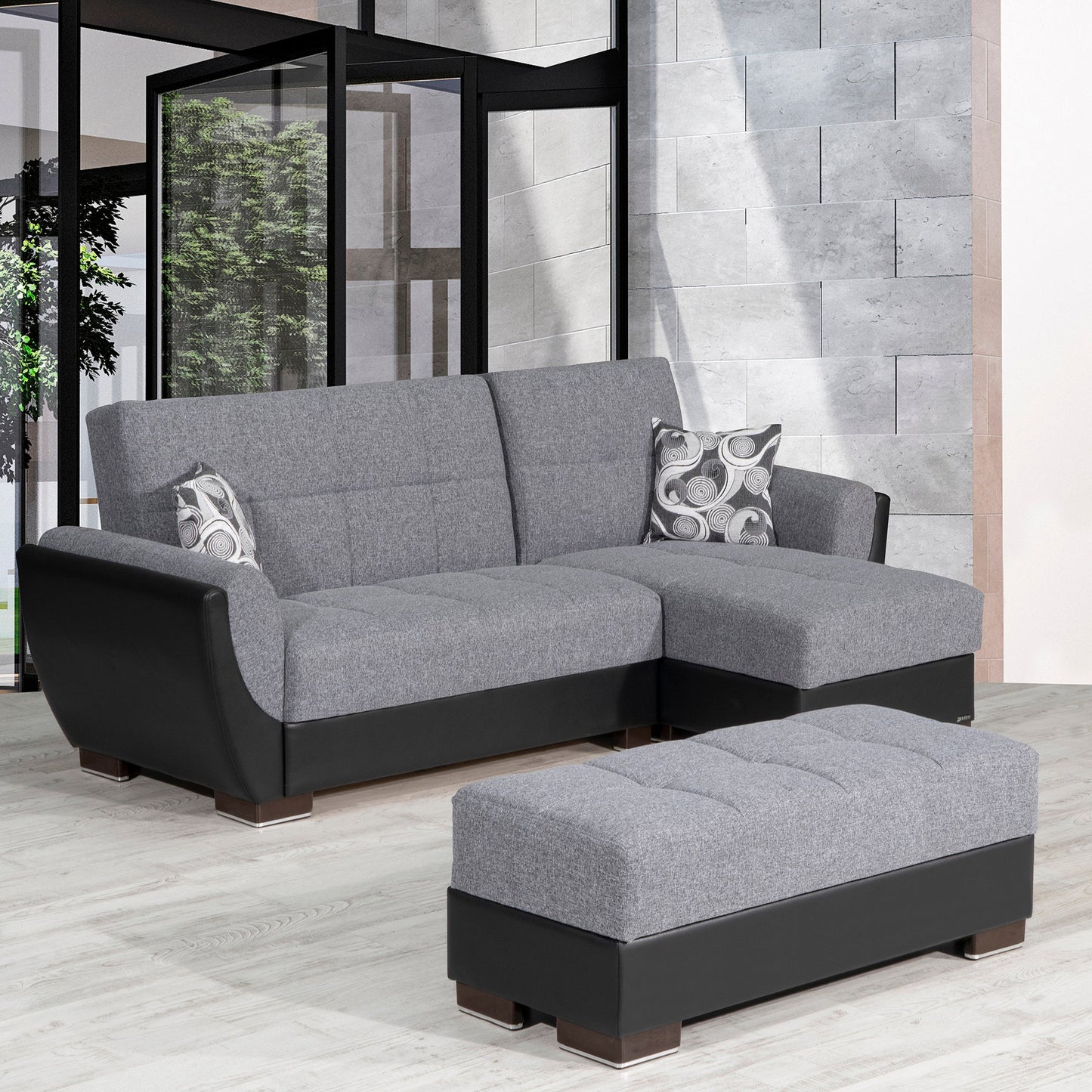 Armada Air Upholstered Ottoman with Storage Grey/Black-PU Polyester