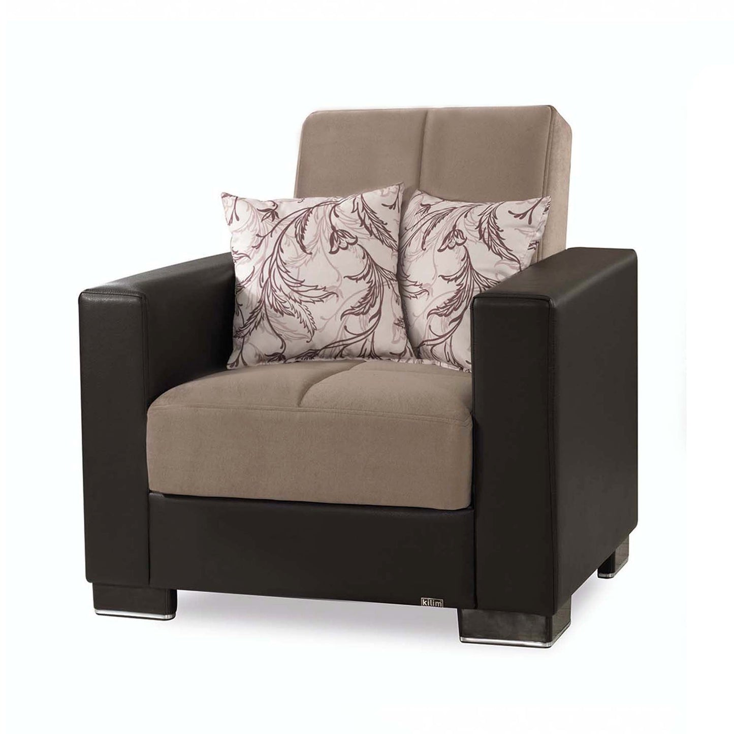 Armada Upholstered Convertible Armchair with Storage Beige/Brown-PU Chenille