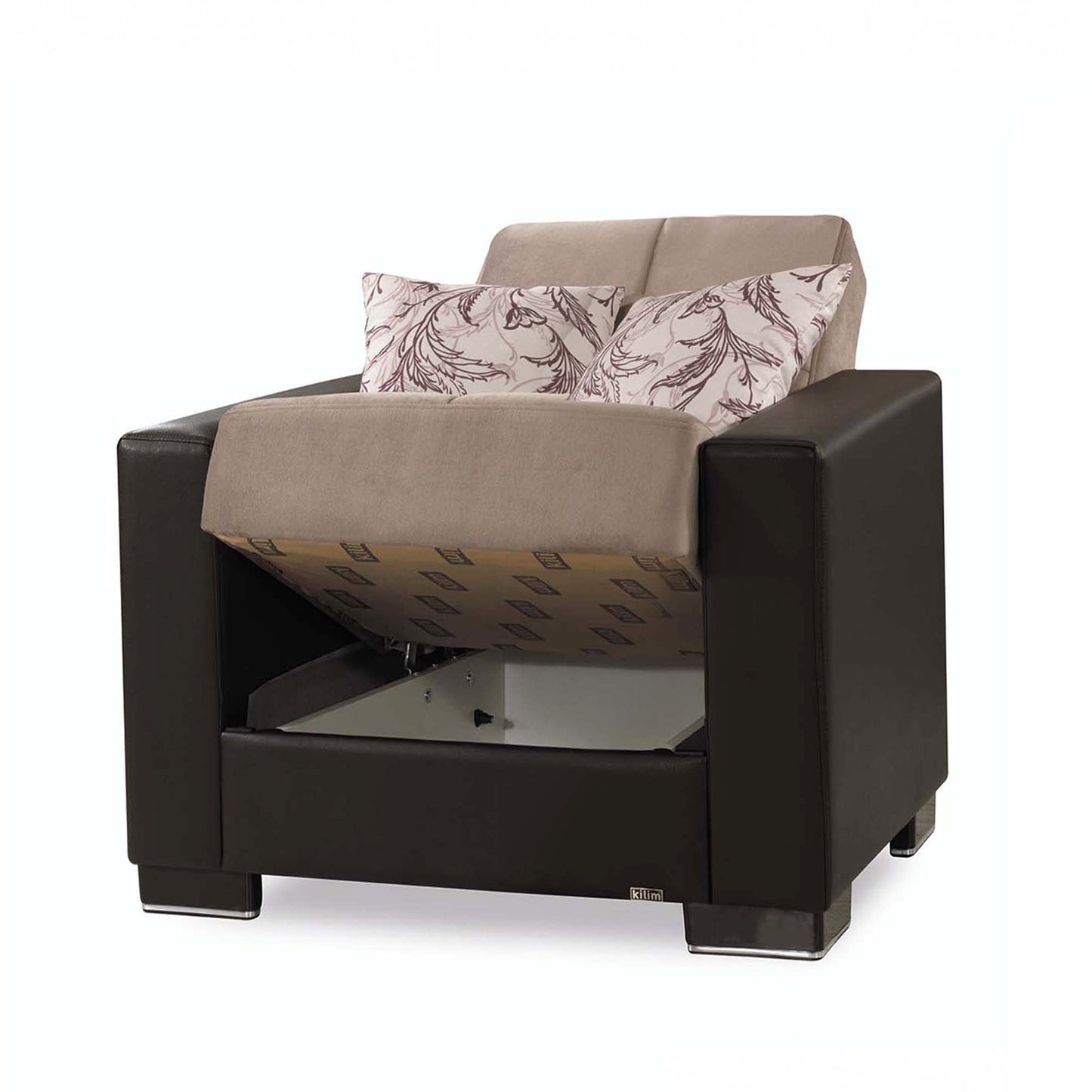 Armada Upholstered Convertible Armchair with Storage Beige/Brown-PU Chenille