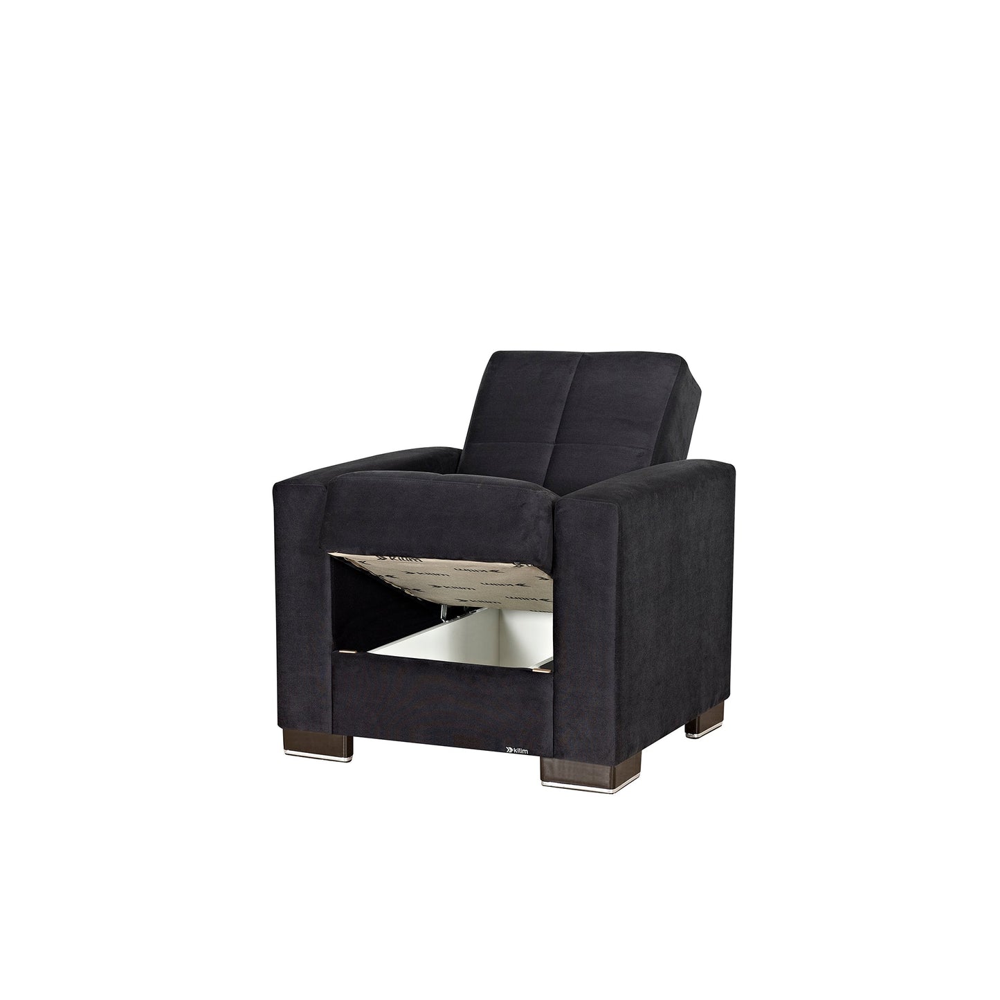 Armada Upholstered Convertible Armchair with Storage Black Microfiber