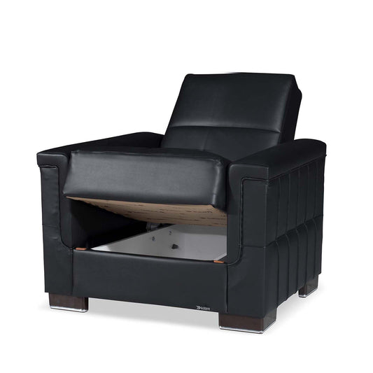 Armada Upholstered Convertible Armchair with Storage Black-PU